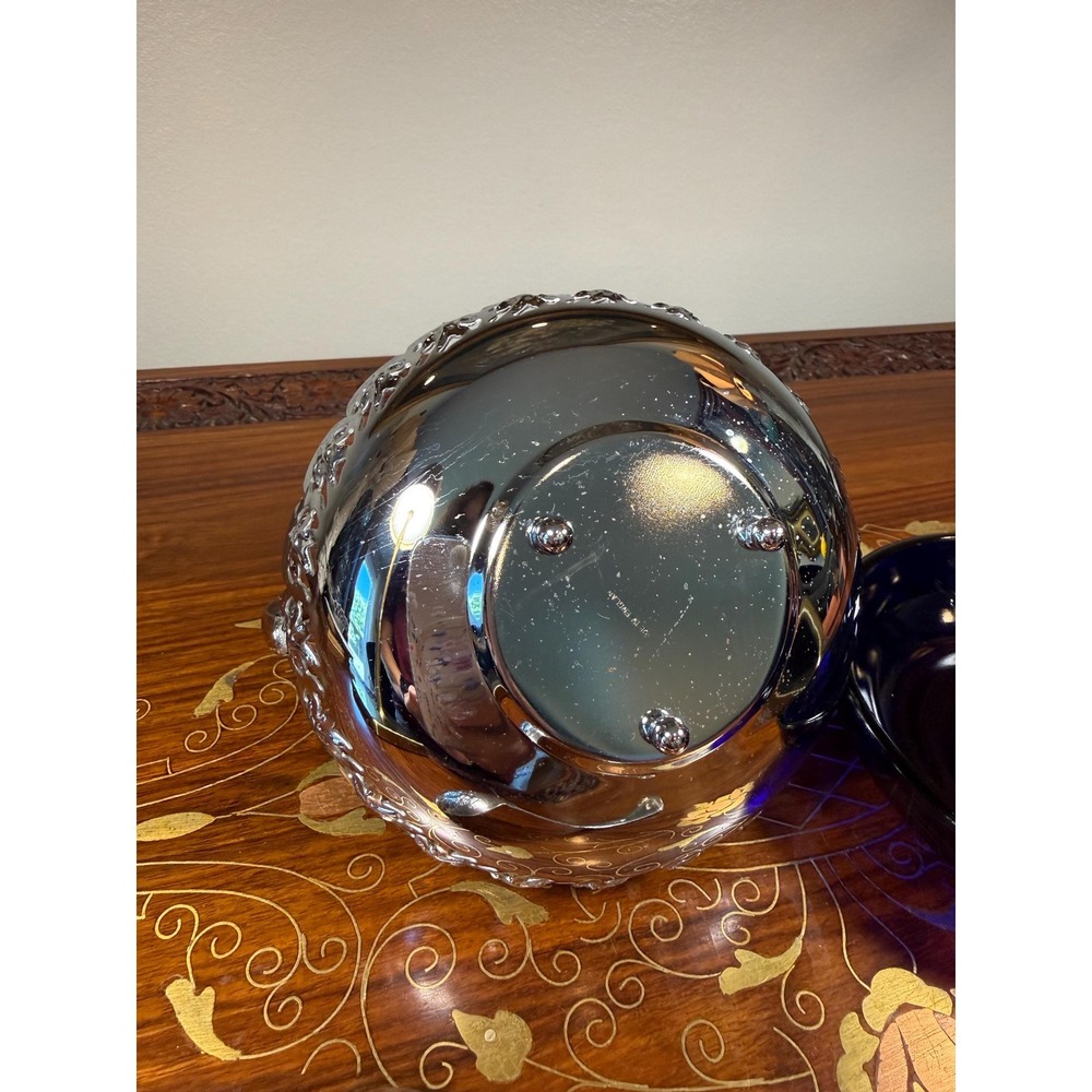 Vintage Cobalt Blue Jam Dish with Silver Plate Holder & Spoon - Picture 15 of 17